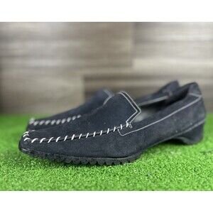 Ladies Ecco Barcelona Driving Loafers Mocs sz 41 Black‎ Suede Slip Shoes sz 10.5